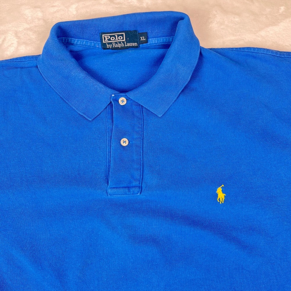 Polo Ralph Lauren Mens XL Blue Pique Short Sleeve Polo Shirt Yellow Pony Logo